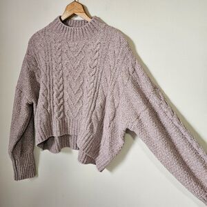 NEW PINK ROSE CABLE KNIT CHENILLE MOCK NECK SWEATER SIZE XL